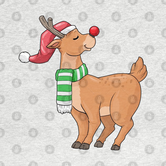 Reindeer with Santa hat & Scarf at Christmas by Markus Schnabel